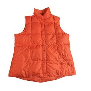 Lands' End Womens Orange Goose Down Puffer Vest Snap Button Quilted Size S 6-8